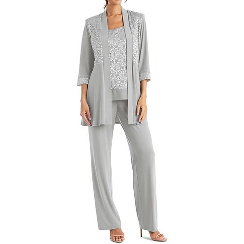 Tuta / Completo Pantalone Tre Pezzi Completo Pantalone Abito da cerimonia per signora Elegante Vintage Semplice Scollo a Barca Lunghezza alla caviglia
