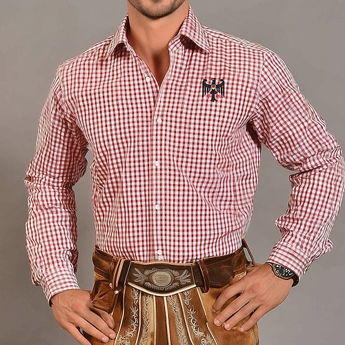 Per uomo A quadri Tradizionale Oktoberfest Camicia Camicia con Bottoni Camicie Trachten Manica Lunga Casual Abbigliamento Quotidiano Ferie Estate Prim