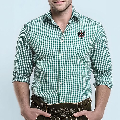 Per uomo A quadri Tradizionale Oktoberfest Camicia Camicia con Bottoni Camicie Trachten Manica Lunga Casual Abbigliamento Quotidiano Ferie Estate Prim