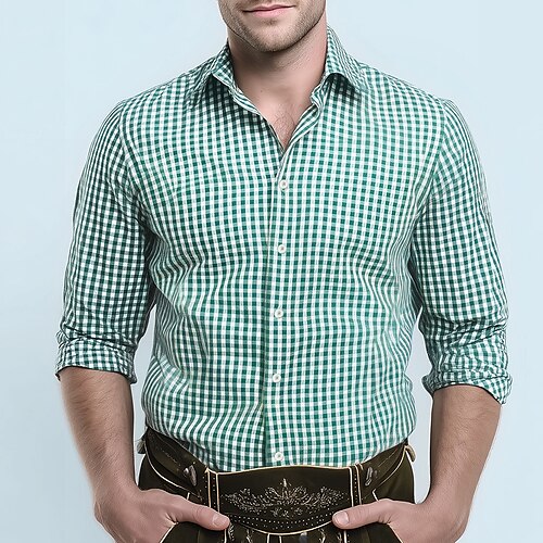 Per uomo A quadri Tradizionale Oktoberfest Camicia Camicia con Bottoni Camicie Trachten Manica Lunga Casual Abbigliamento Quotidiano Ferie Estate Prim