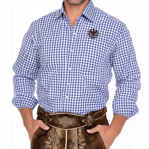 Per uomo A quadri Tradizionale Oktoberfest Camicia Camicia con Bottoni Camicie Trachten Manica Lunga Casual Abbigliamento Quotidiano Ferie Primavera A