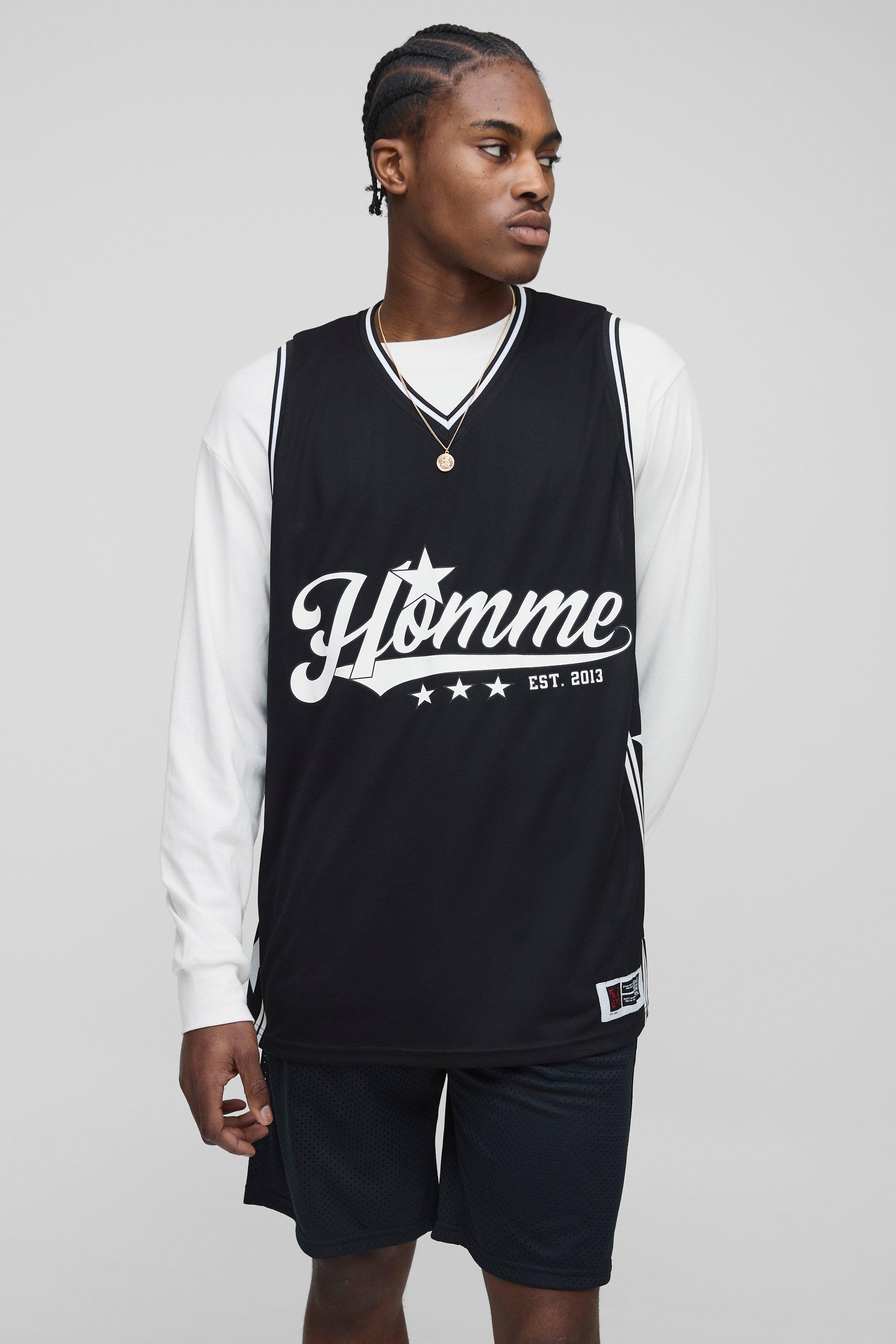 Oversized Homme Basketball Vest & Shorts Set, Nero