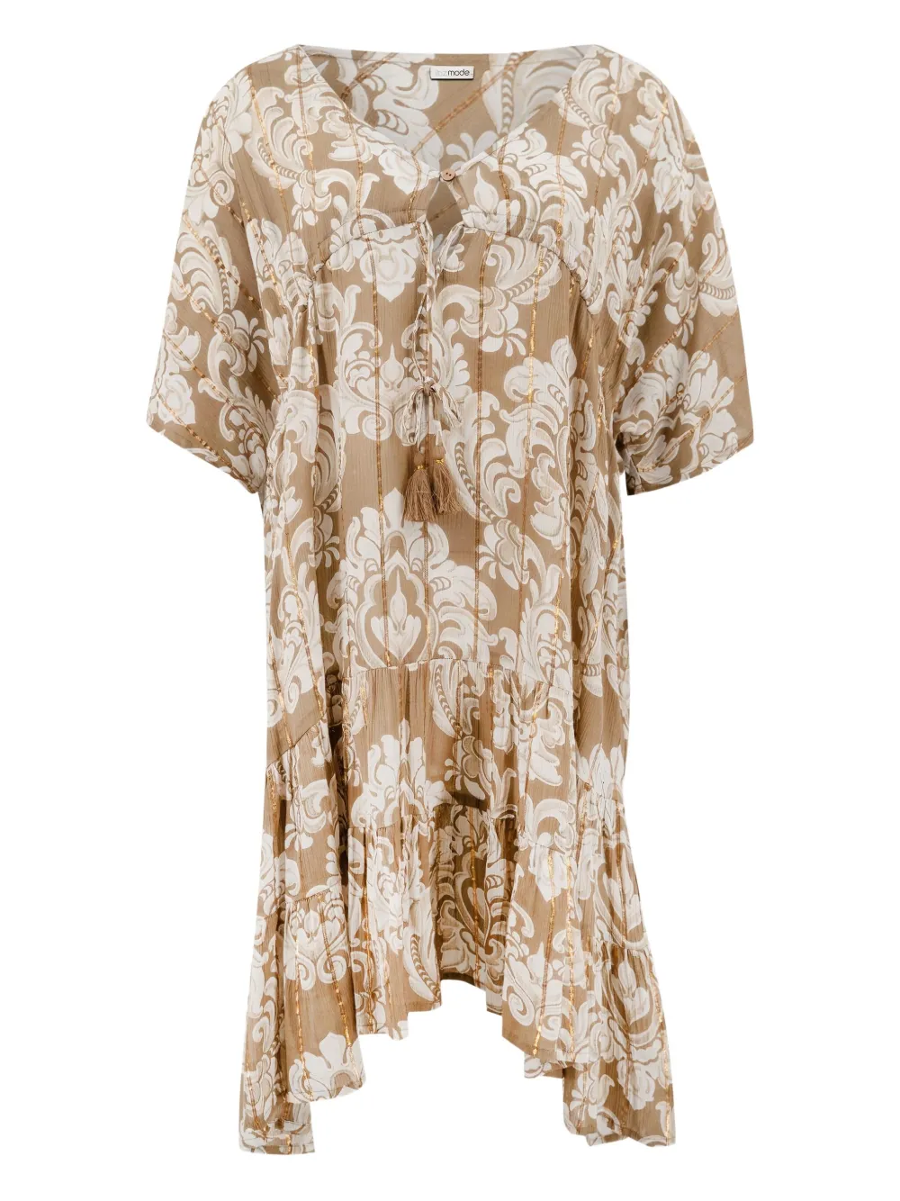 IBZMODE Mio Baroque tassel-embellished print dress - Marrone