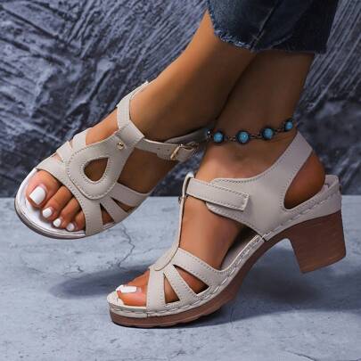 Sandali con tacco donna, sandali con tacco spesso, sandali bianchi con tacco alto e platform, sandali romani da donna con cinturini regolabili, sandal