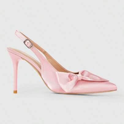 Eleganti pumps da donna con grande fiocco, tacco alto, punta affusolata, scarpe rosa per vestiti da cerimonia, campus, festa