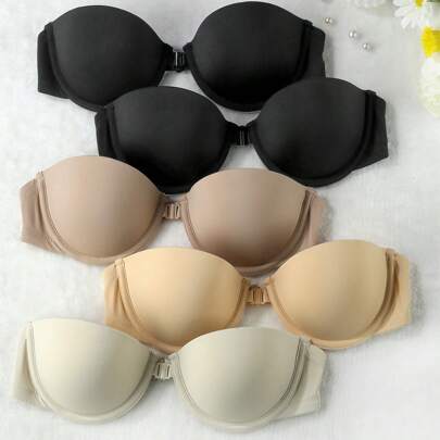 Set da 5 reggiseni a fascia imbottiti di colore unito per donne
