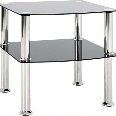 Tavolino acciaio inox, nero, mm - Dim. L 45 cm x A 44 cm x P 45 cm, Stile Moderno
