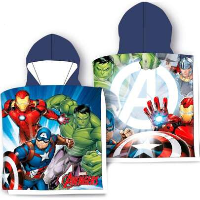 | ASCIUGAMANO PONCHO AVENGERS AVENGERS MARVEL COTONE - Asciugamano Poncho con licenza ufficiale - Asciugamano Poncho dal design esclusivo - Asciugaman