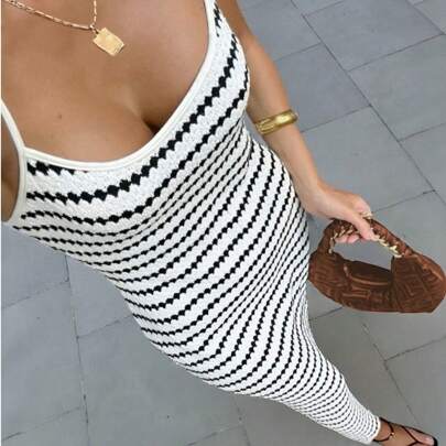Abito estivo, vestito copriabito a maglia da donna, gonne copriabito a maglia da donna, vestiti estivi, vestiti lunghi, vestito bianco e nero, outfit