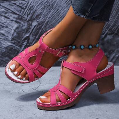 Sandali con tacco donna, sandali con tacco largo, sandali bianchi con tacco largo e platform, sandali romani da donna con cinturini regolabili, sandal