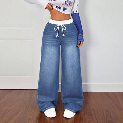 Jeans casual a vita alta con doppia vita, jeans Mom da donna, jeans di jeans, jeans a zampa di elefante da donna, jeans a vita bassa morbidi, abbiglia