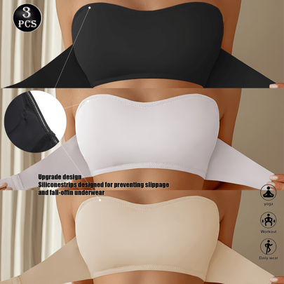 Set da 3 reggiseni bandeau senza spalline, con chiusura frontale, senza fili, estivi, invisibili, tinta unita, privi di cuciture, sexy e comodi, reggi