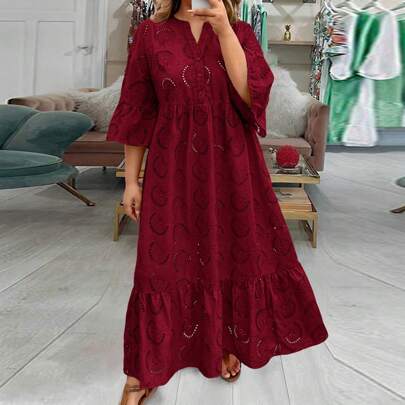 Abiti taglie forti, abito rosso di San Valentino, abiti lunghi da donna per l'estate, abiti estivi in stile boho, cotone old money