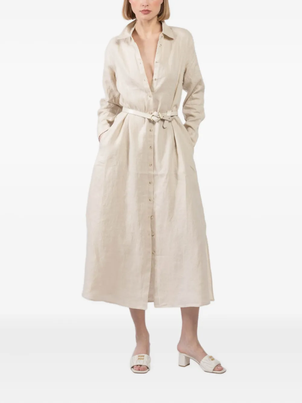 Xirena belted shirt midi dress - Toni neutri