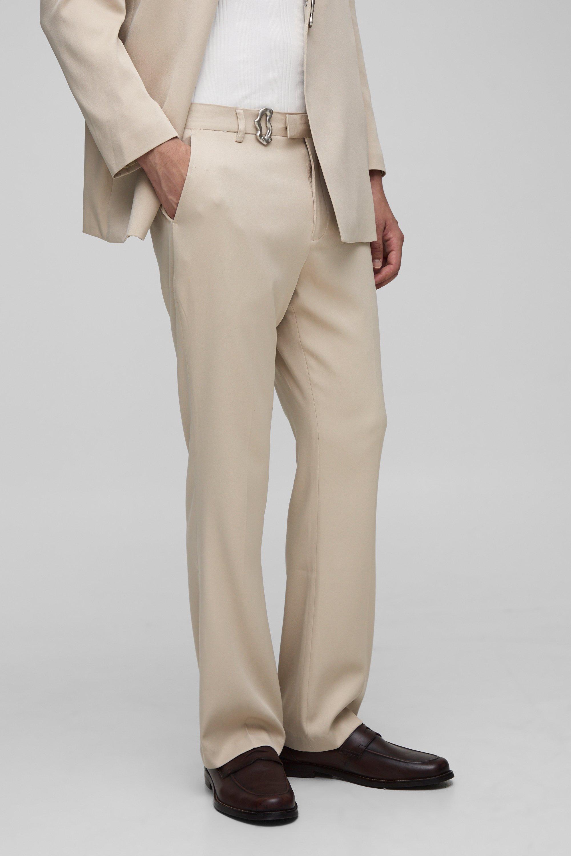 Slim Flare Waistband Detail Suit Trouser, Beige