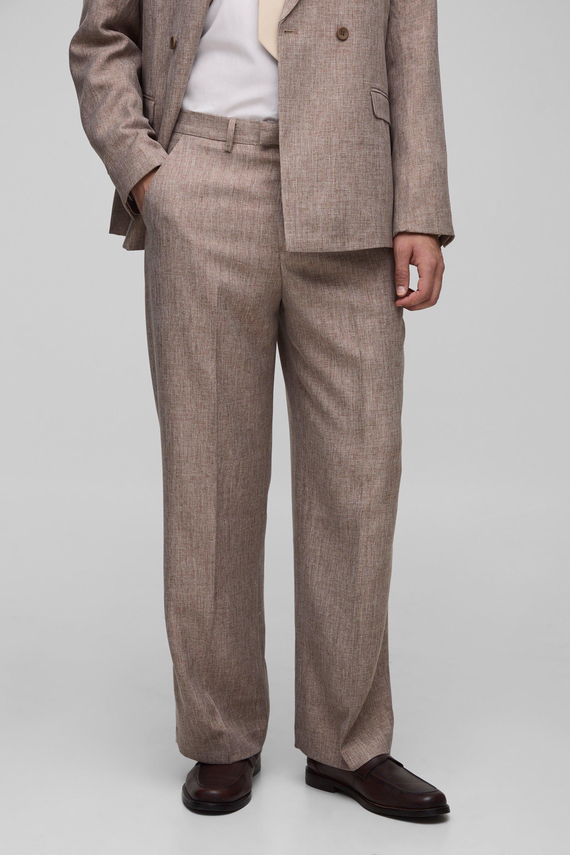 Wide Fit Tailored Suit Trousers, Brown