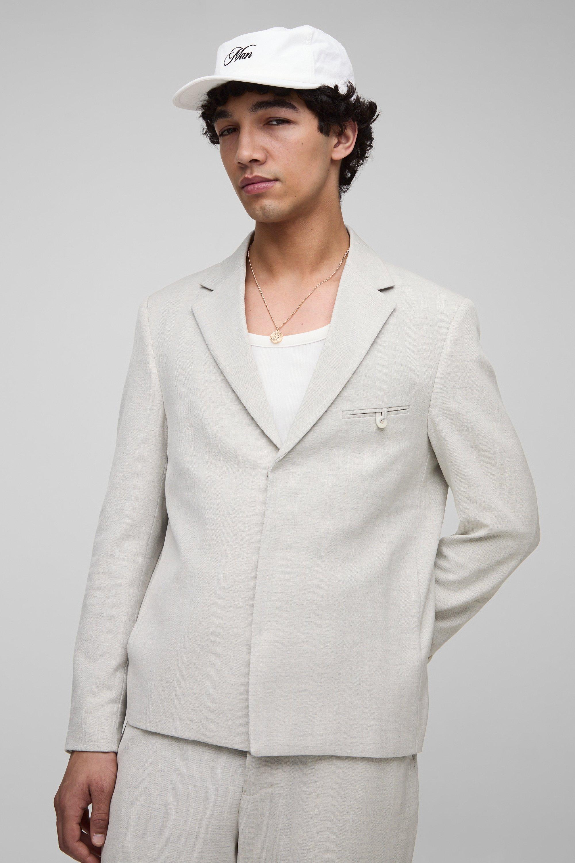 Oversized Boxy Herringbone Suit Blazer, Grigio