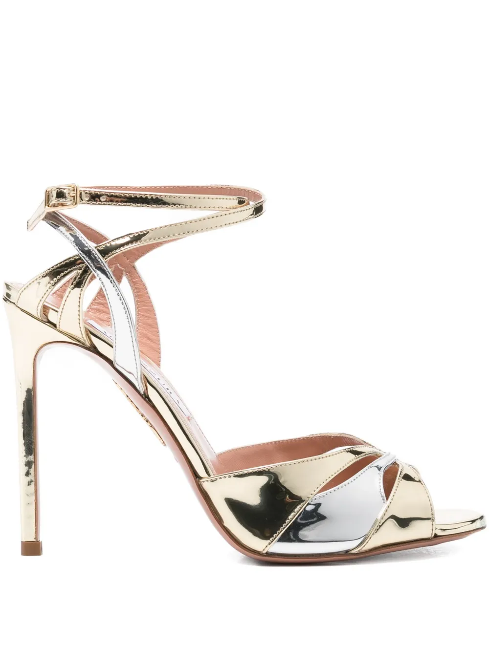 Aquazzura 110m metallic ankle-strap heeled sandals - Oro