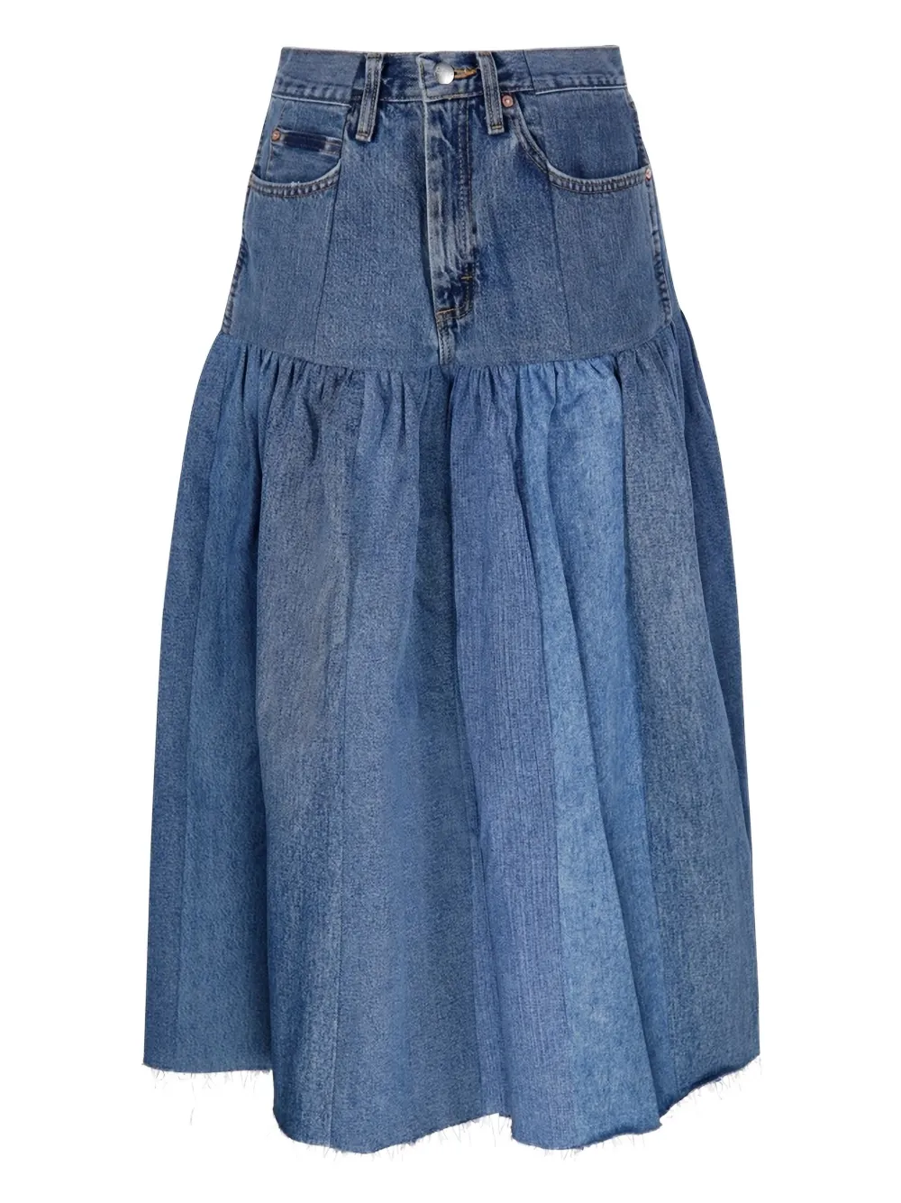 E.L.V DENIM Harvard ruffled midi denim skirt - Blu