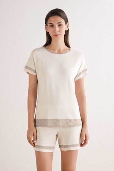 Intimissimi Pigiama Corto in Modal con Pizzo Donna Naturale Taglia S