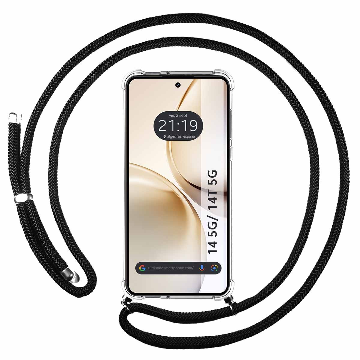 Fodera Appesa Trasparente Per Realme 14 5G / 14T 5G Con Corda Nera