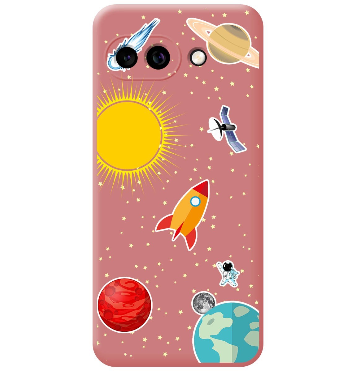 Custodia In Silicone Liquido Rosa Per Google Pixel 9A 5G Designo Spazio Disegni