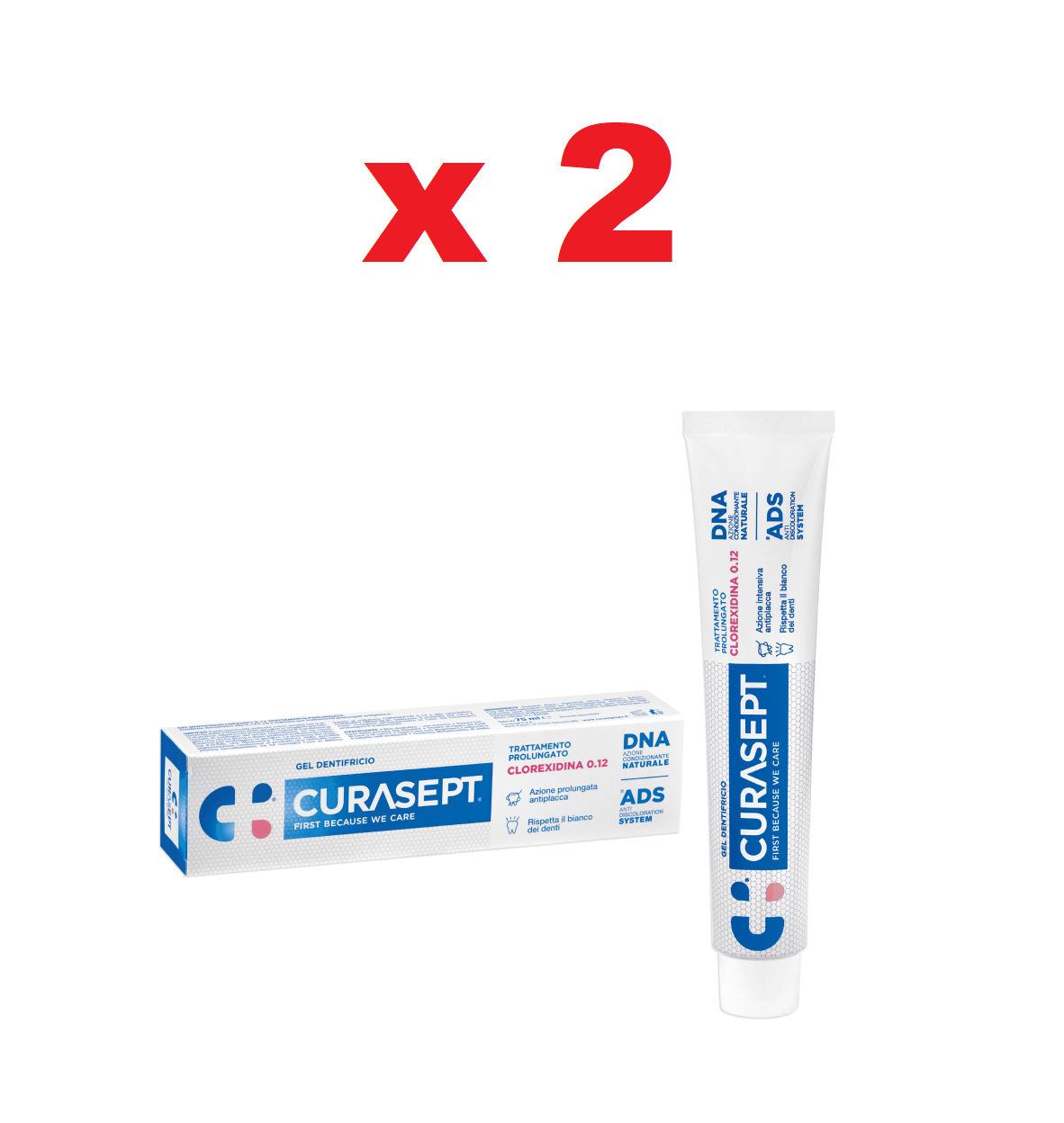 2 CONFEZIONI Curasept dentifricio trattam prolungato clorexidina 0.12 - 2X75 ml