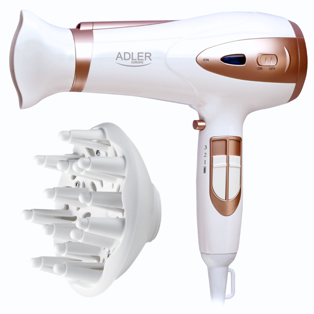Adler Asciugacapelli 2400W Con Diffusore e Ionizzatore 2 Velocità 3 Temperature