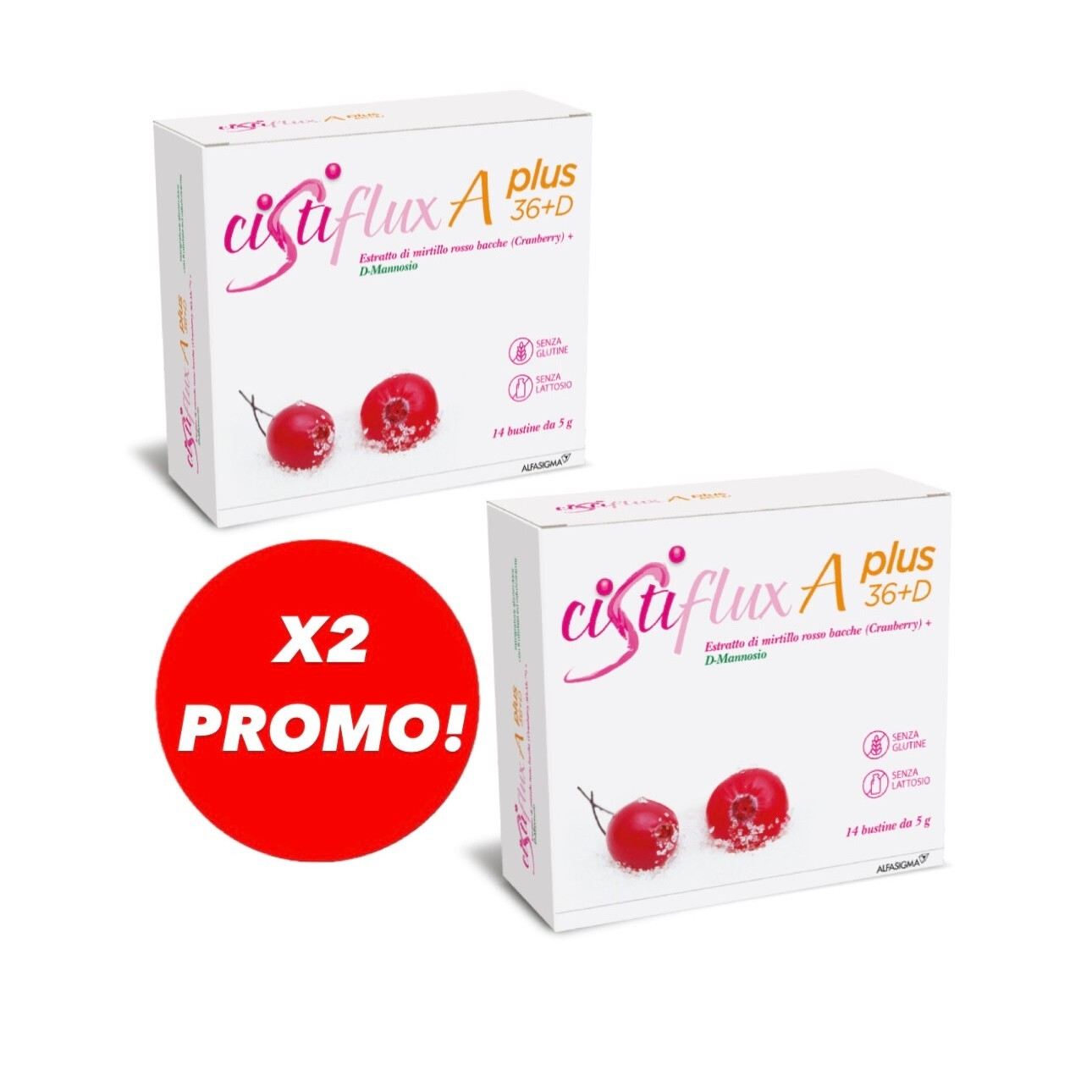 PROMO 2X CISTIFLUX A PLUS 36+D 28 BUSTINE INTEGRATORE VIE URINARIE MIRTILLO