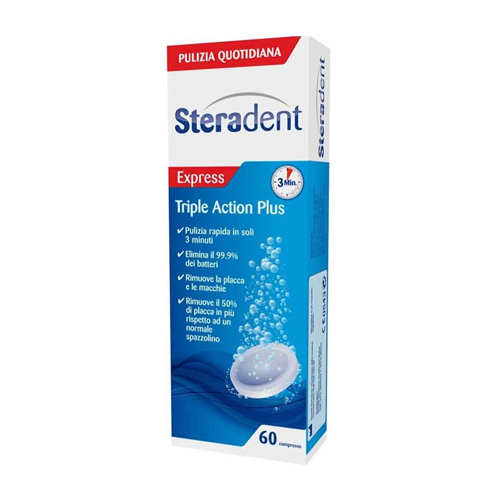 Steradent Triple Action Plus Pulitore Protesi Pulizia Dentiera, 60 Compresse
