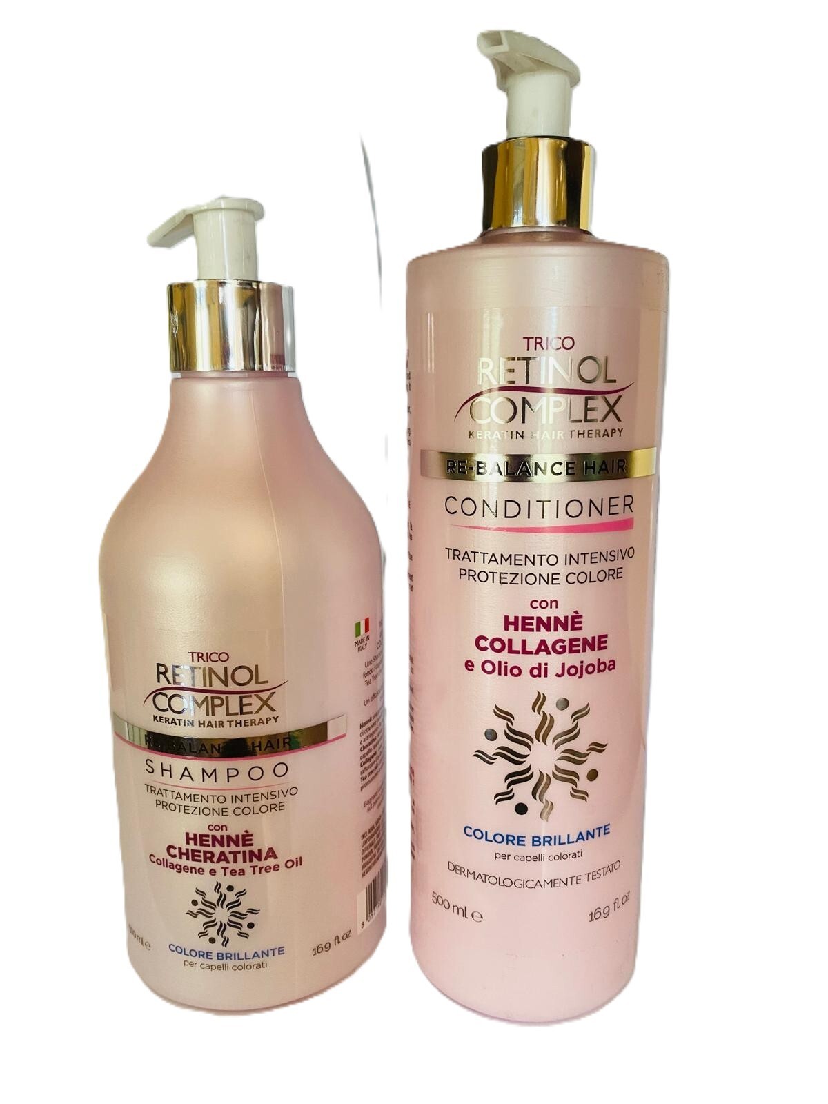 shampoo e balsamo henne' cheratina collagene trico retinol complex