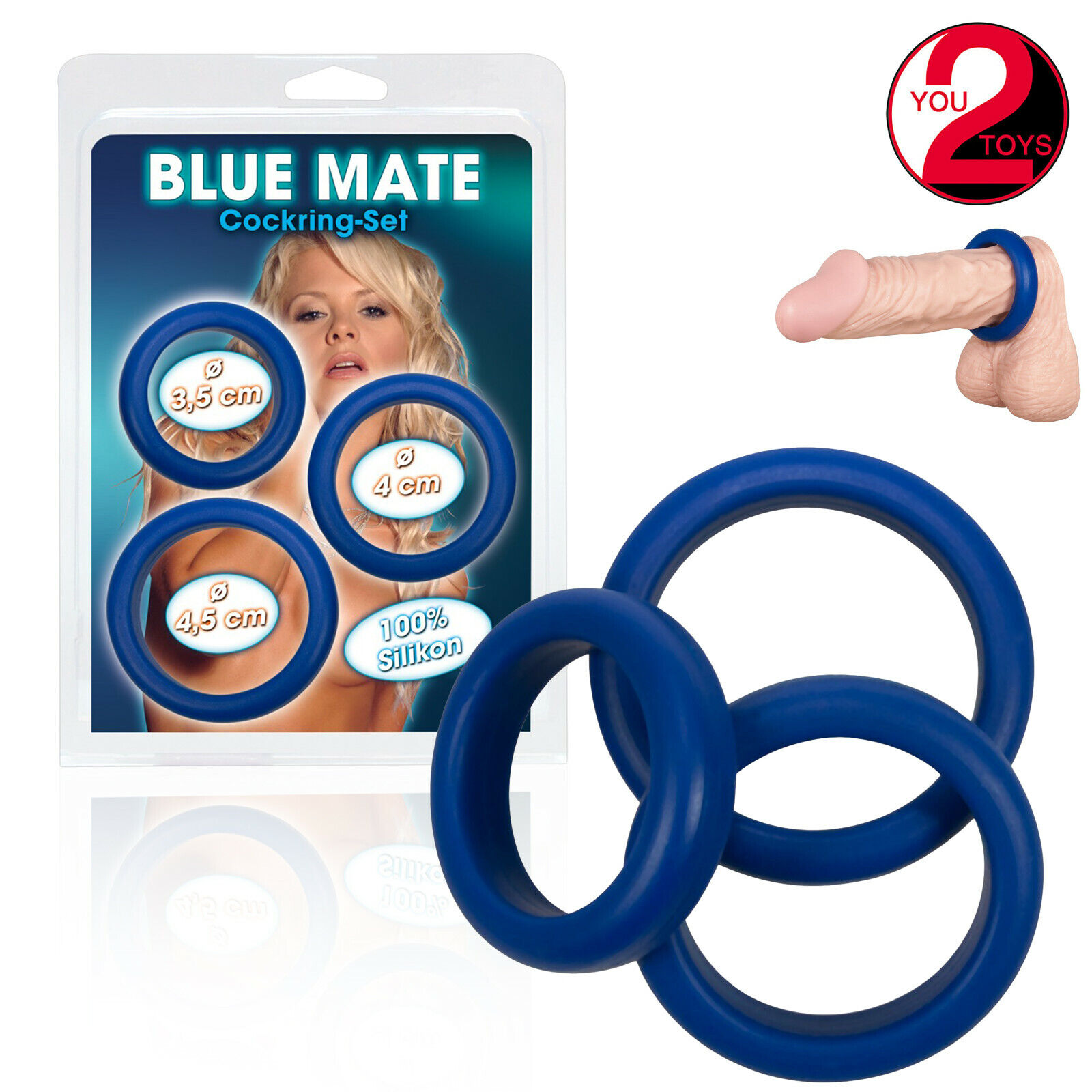 you2toys ANELLI per PENE fallico kit da 3 Silicone Rings BLUE MATE Cockring Set