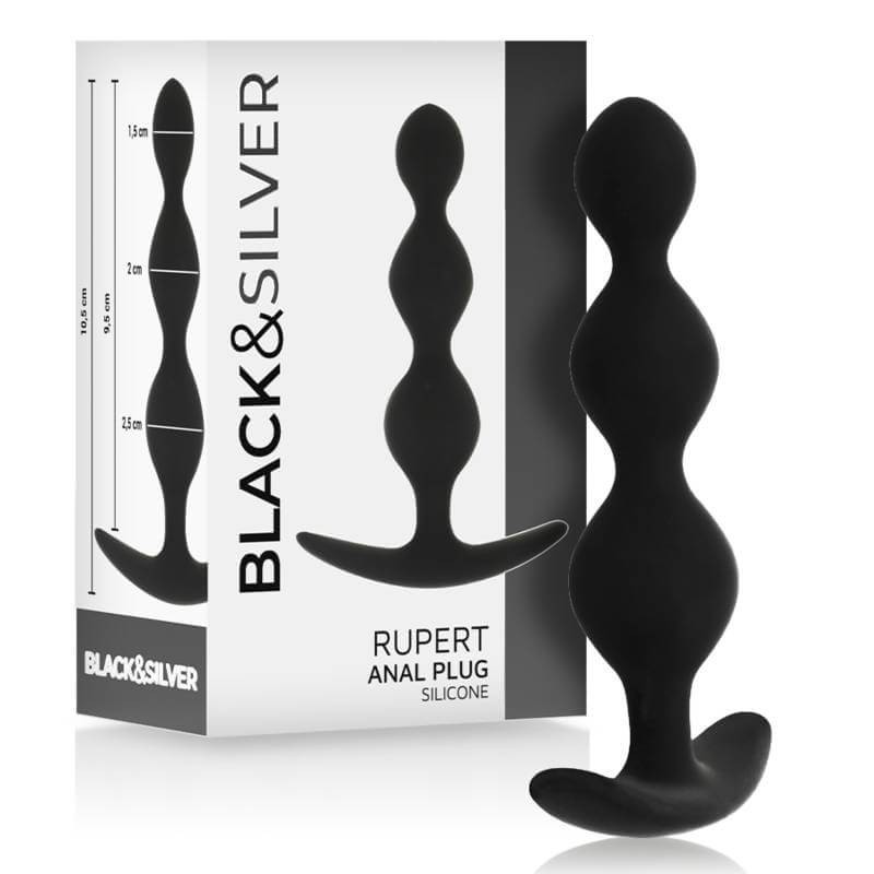 Black&Silver Rupert - Plug Anale Tripla Onda in Silicone 10 CM - Nero