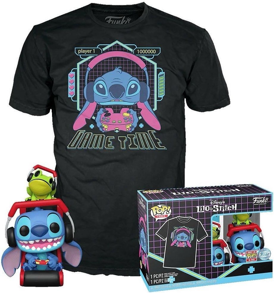 Gadget - Disney: Funko Pop! & Tee - Lilo & Stitch - Gamer Stitch With Frog - Tag