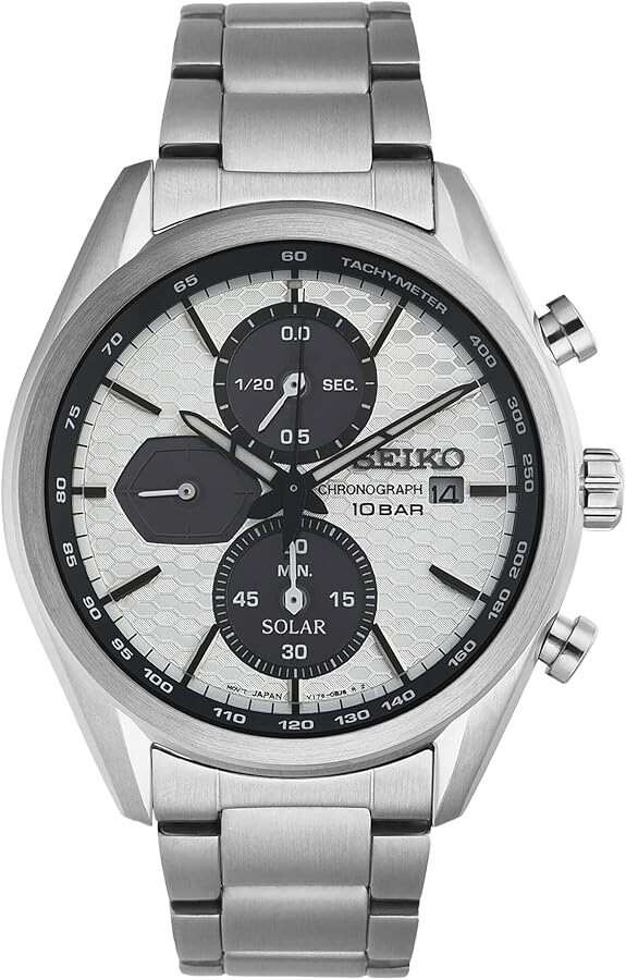 Seiko Conceptual Solar Quartz White Chronograph Dial Steel Bracelet SSC769P1