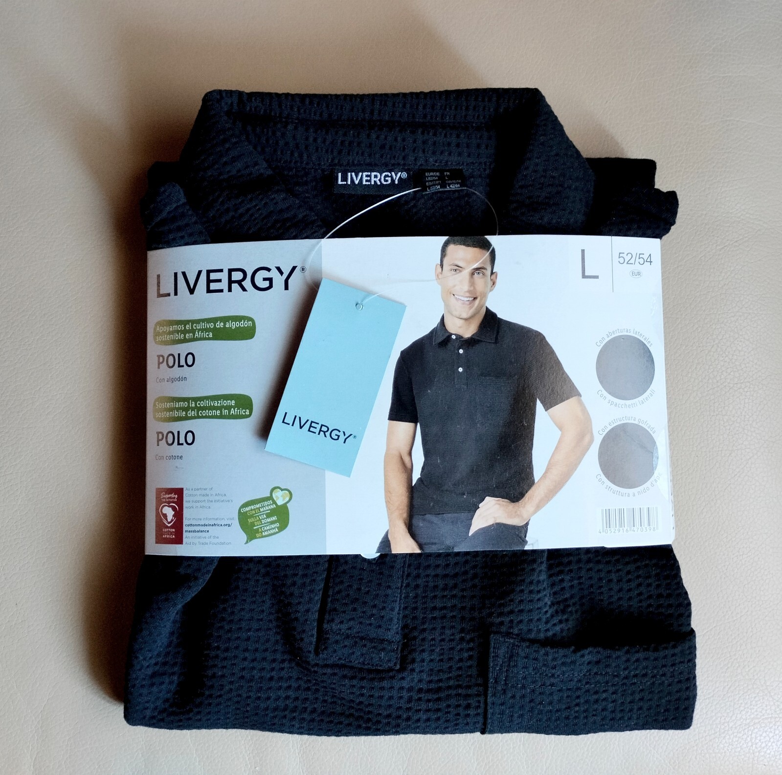 Polo LIVERGY da Uomo COTONE Taglia L - Nero TRASPIRANTE Nuova"