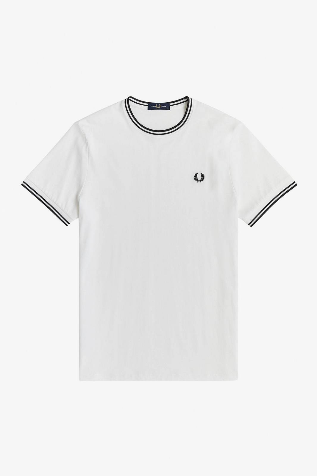 Fred Perry T-shirt Con Doppia Riga Bianco - Taglia M Abbigliamento Uomo T-shirts
