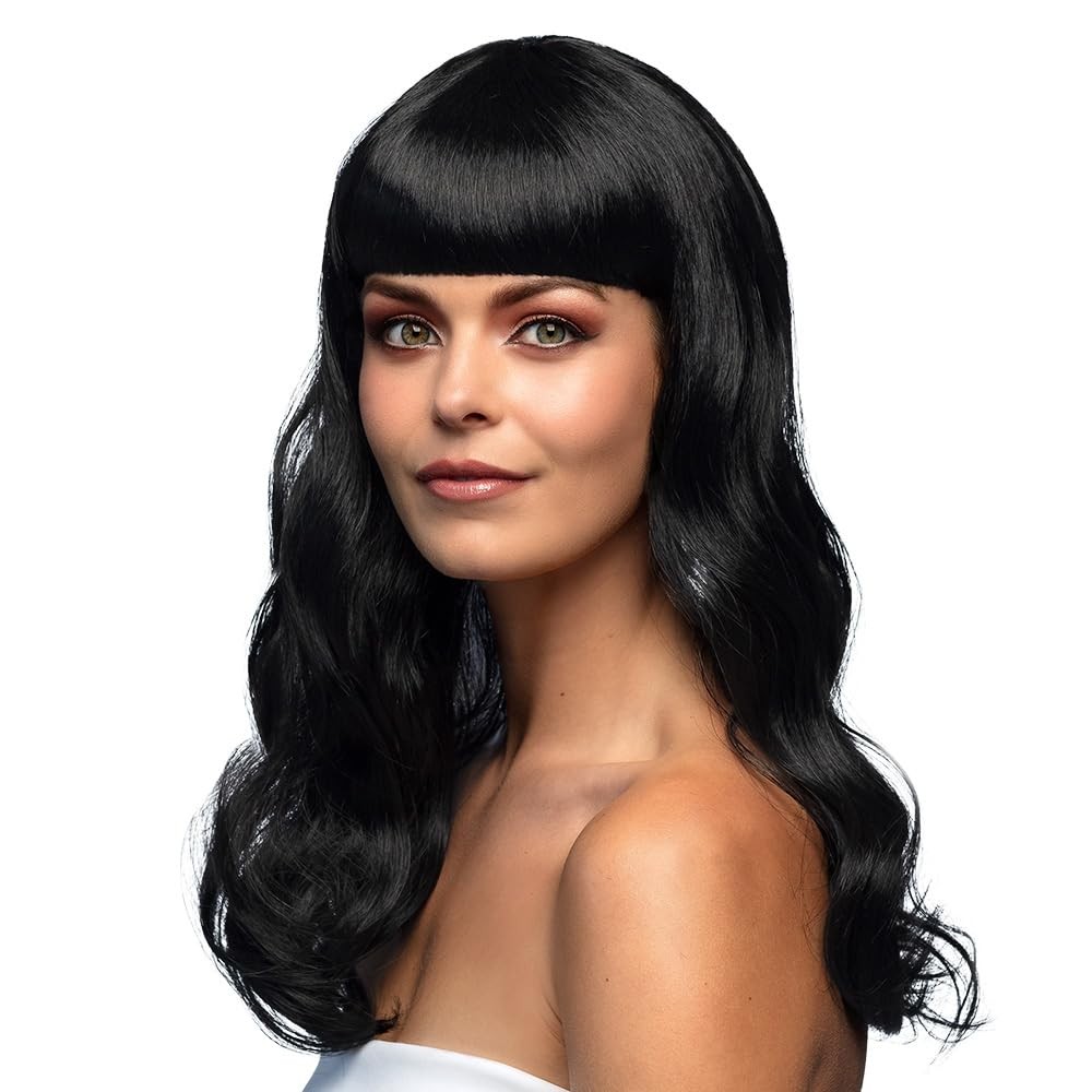 Boland 85865 – Chic Wig Black, Long Hair Straight, Unisex, with Bangs, Shiny, Ca