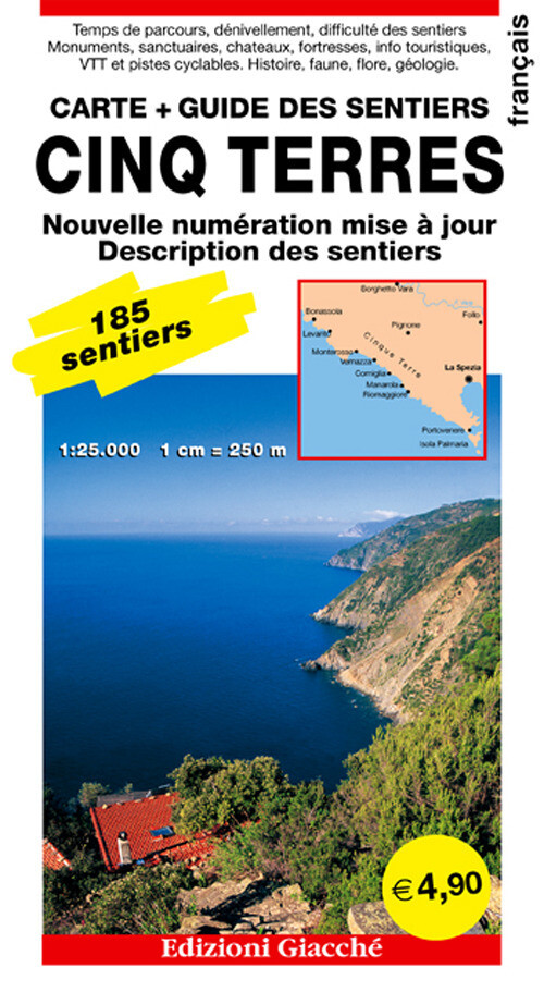 Cinq Terres. Carte. Guide des sentiers. 185 sentiers, echelle 1:2