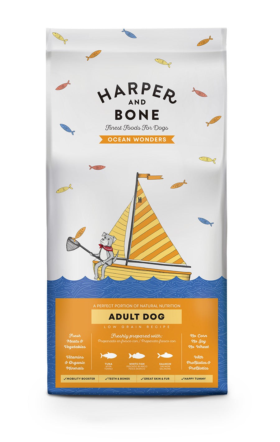 Crocchette per cani adulti - Tonno, pesce e salmone - Harper & Bone - 12 kg