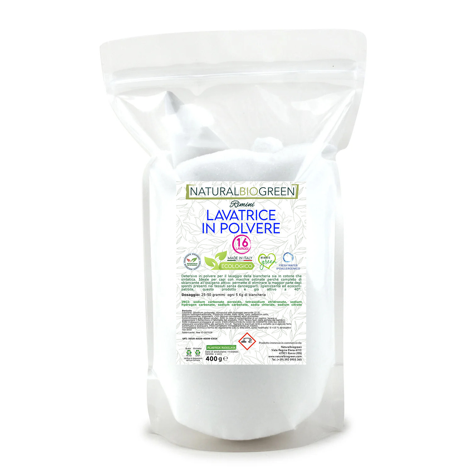 Naturalbiogreen Detersivo per Lavatrice in Polvere Ecologico 400 gr