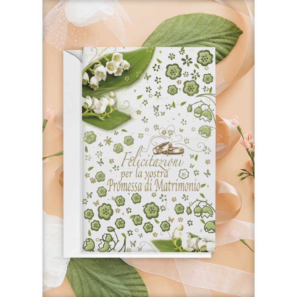Biglietto "Felicitazioni" Promessa di Matrimonio - Fedi, Campanule