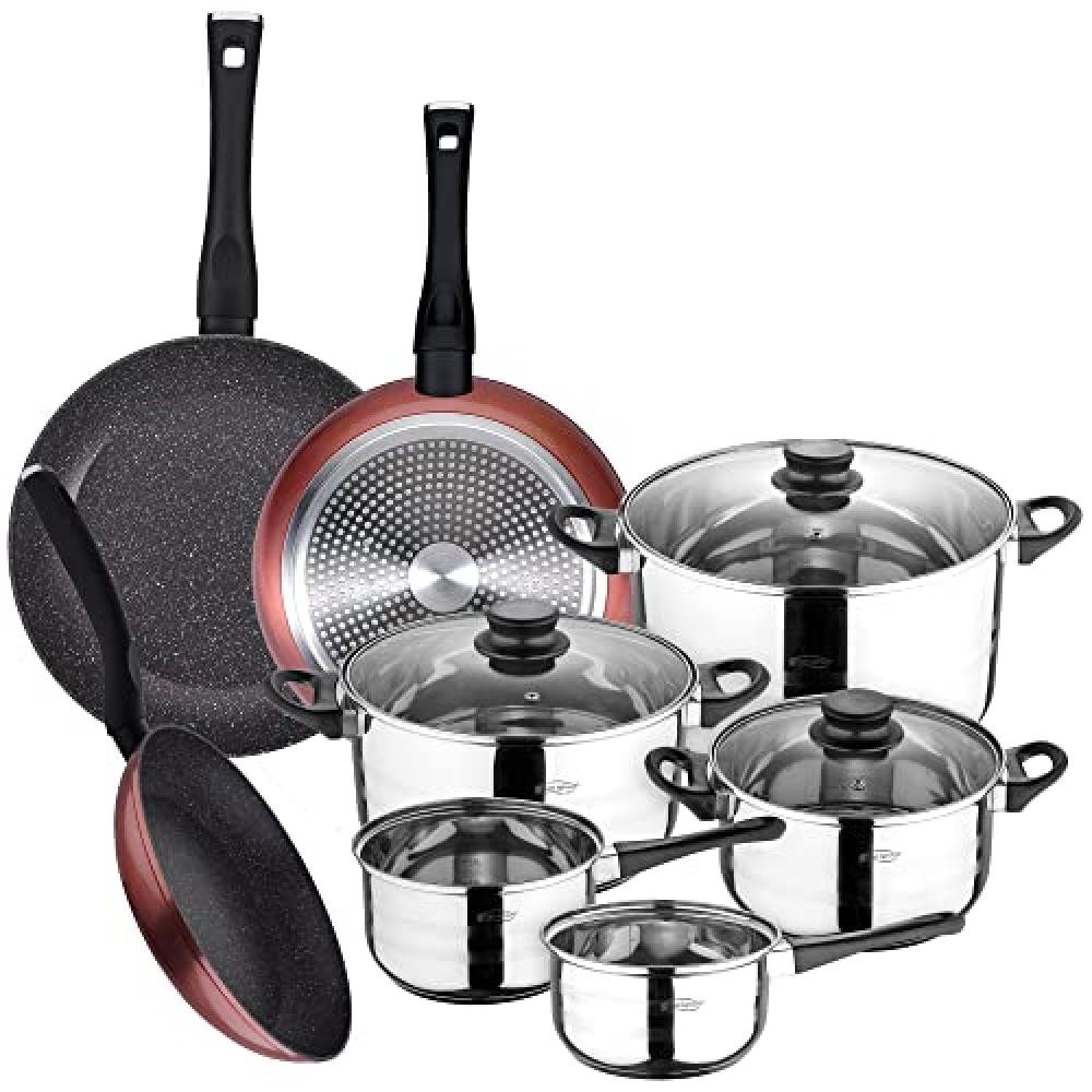 (TG. 3 sartenes + Bateria 8pcs) Confezione da 3 padelle Ø20/24 e 28 cm + batter