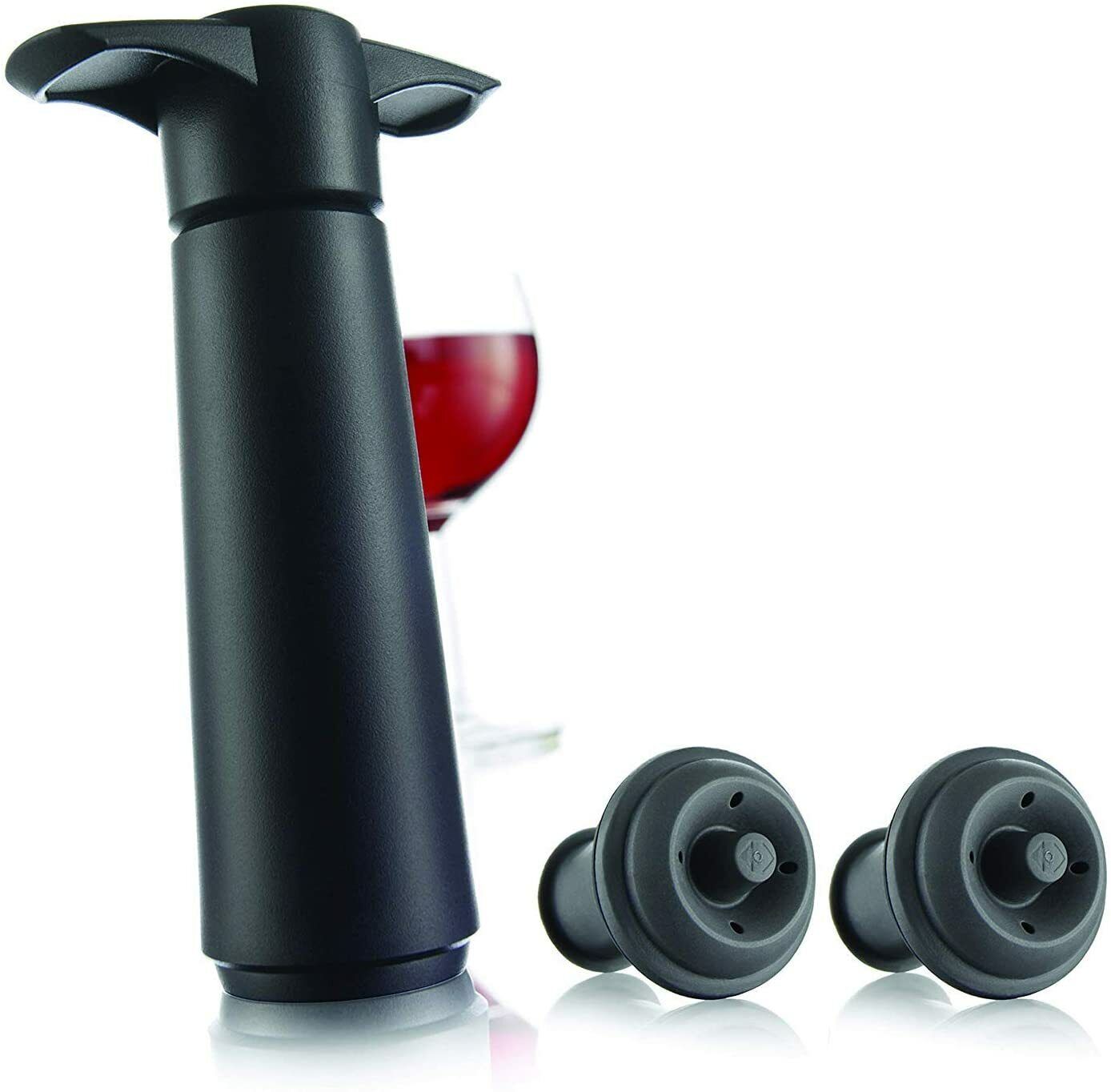 Pompa Vacu Vin ® Salvavino Salvagusto con 2 Tappi per fare il Vuoto Nero Vino