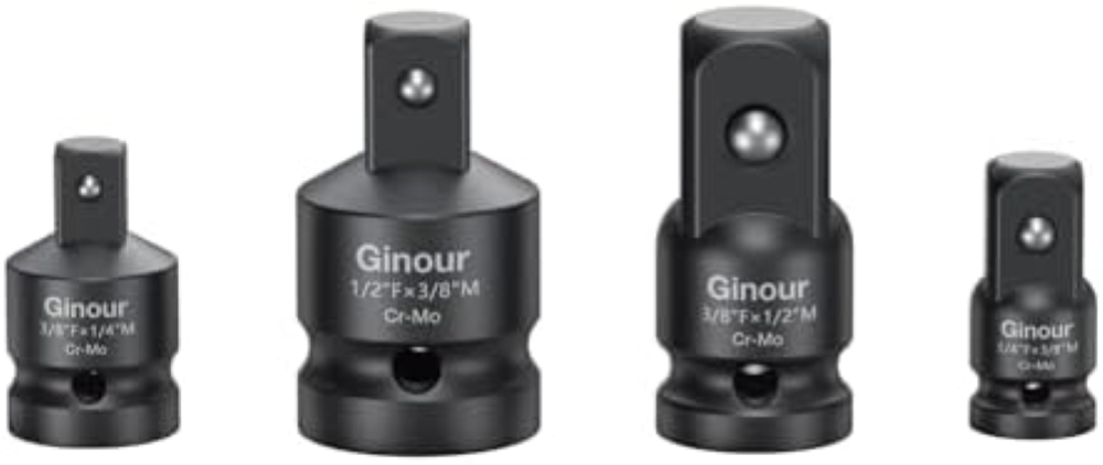 Ginour Set di 4 adattatori a percussione da 1/4", 3/8", 1/2", riduttore step up/