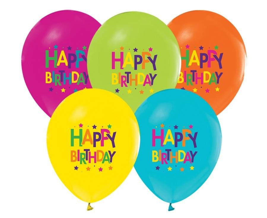 Palloncini lattice 12" Cm. 30 - Happy Birthday Multicolor - Blister 5 pezzi