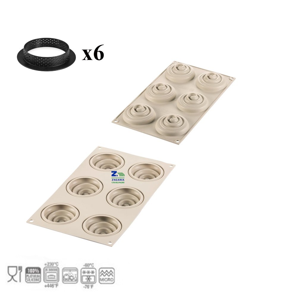 SILIKOMART STAMPO IN SILICONE KIT MINI TARTE TWIST + 6 ANELLI 3D PER TORTE