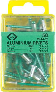 C.K. T3819A 412 Blindniete ( ASPED) 315 mm x 9 mm Aluminio in alluminio 50 pezzi