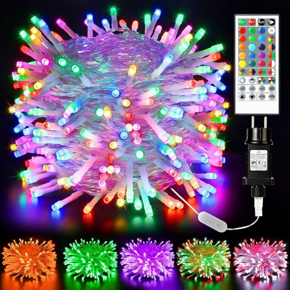 Catena luminosa 200 luci microLED 23 mt.( cavi trasparenti ) con trasformator...
