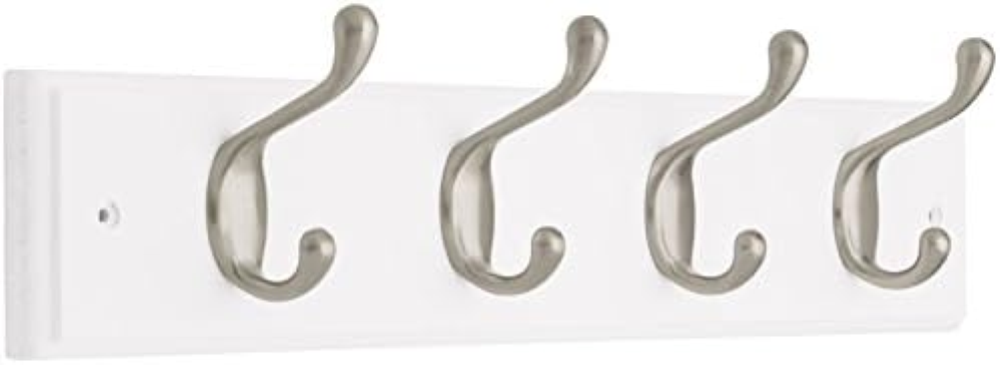 Liberty 129849 18-Inch Coat and Hat Hook Rail/Rack with 4 Heavy Duty Hooks, Whit